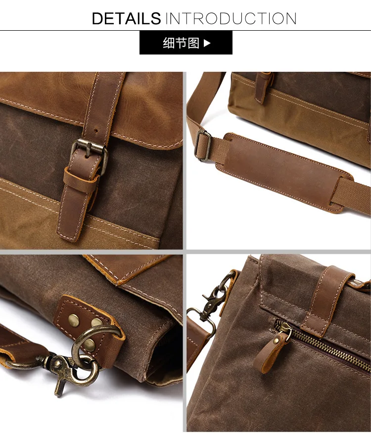 

Handbags Unisex Man Bag Men's Retro Canvas Leather Briefcase Bag Business Handbag Messenger Laptop Shoulder bag for men 2021