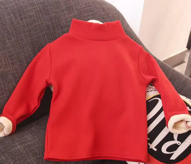 fleece red Г. Зимняя детская одежда плотные флисовые пуловеры унисекс с длинными рукавами, футболки для мальчиков и девочек, детские футболки, топы - Цвет: fleece red