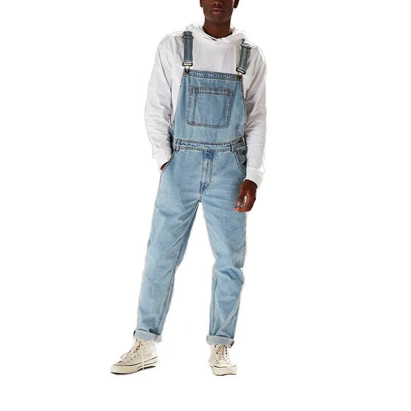 KIOVNO Men's Fashion Casual Jeans Jumpsuits Front Pockets High Street Denim Bib Overalls Male Streetwear Pants Washed Sie S-3XL | Мужская