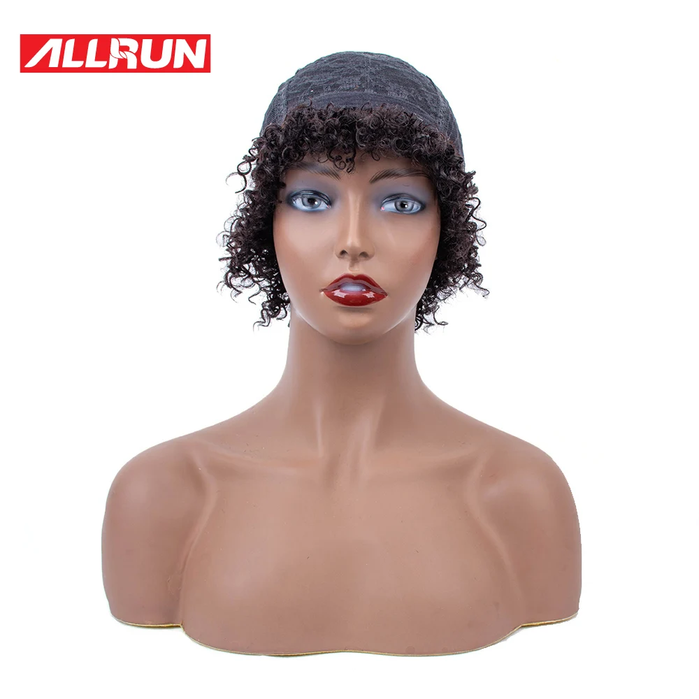 

Human Hair Wigs Pixie Cut Wig Jerry Curl Wigs For Women Human Hair With Bangs Brazilian Short Bob Full Machine Wigs Non-remy