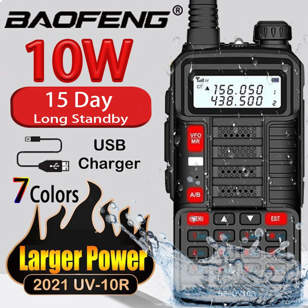 2022 BAOFENG 10W Professional Portable Walkie Talkie UV-10R 128 Channels Transceiver Dual Band Two Way CB Ham Radio Usb Change enlarge