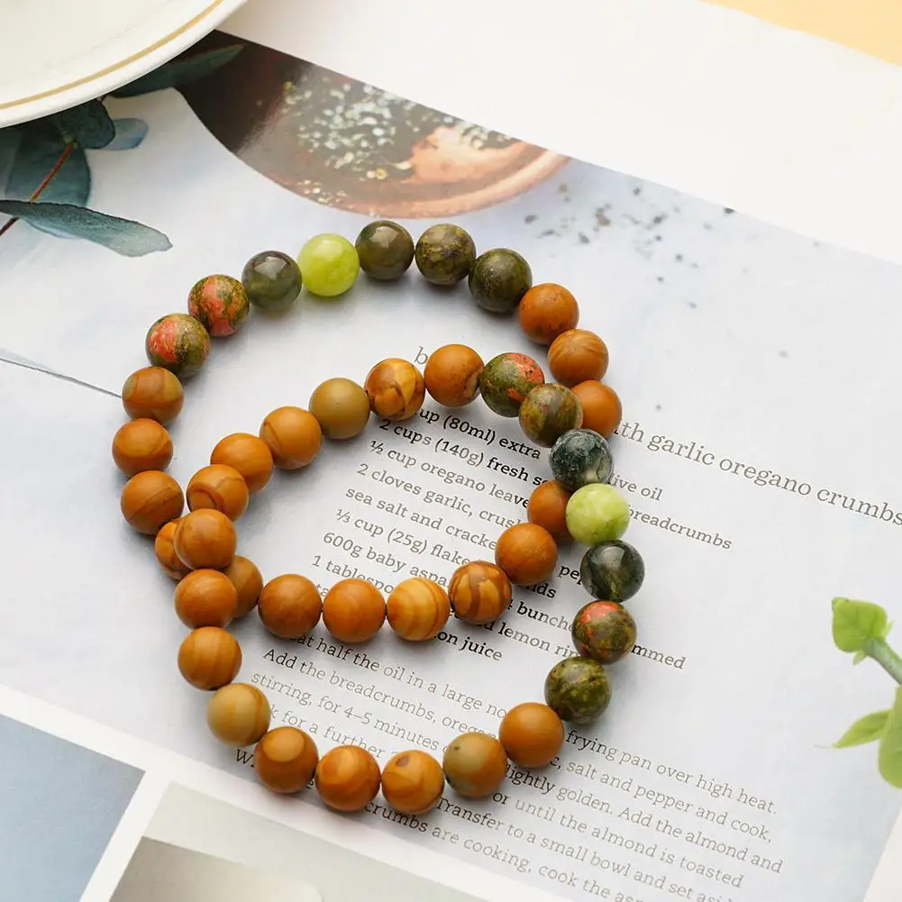 

8mm Healing Chakra Color Beaded Bracelet Wood Grain Stone Beaded Bracelet Anxiety Crystal Natural Stone Stress Relief Yoga