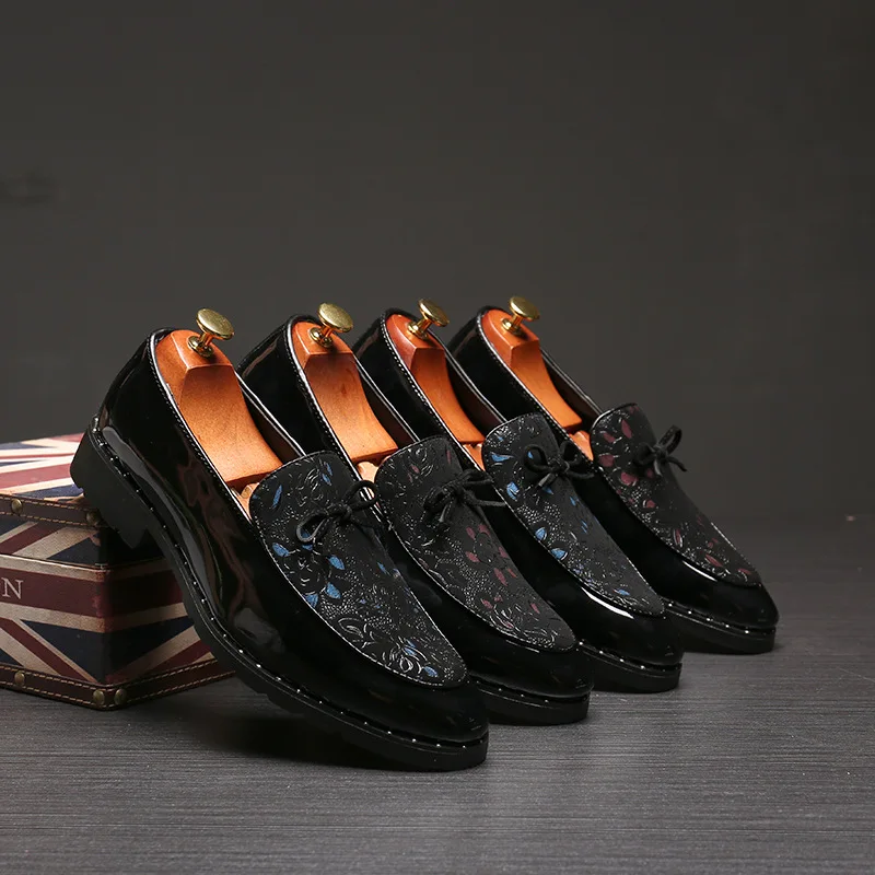 Fashion Floral Print Men Shoes Comfortable Leather Shoes Bow Tie Sequin Flats Loafers Moccasin Italian Shoes Casual Shoes 38-46 images - 6