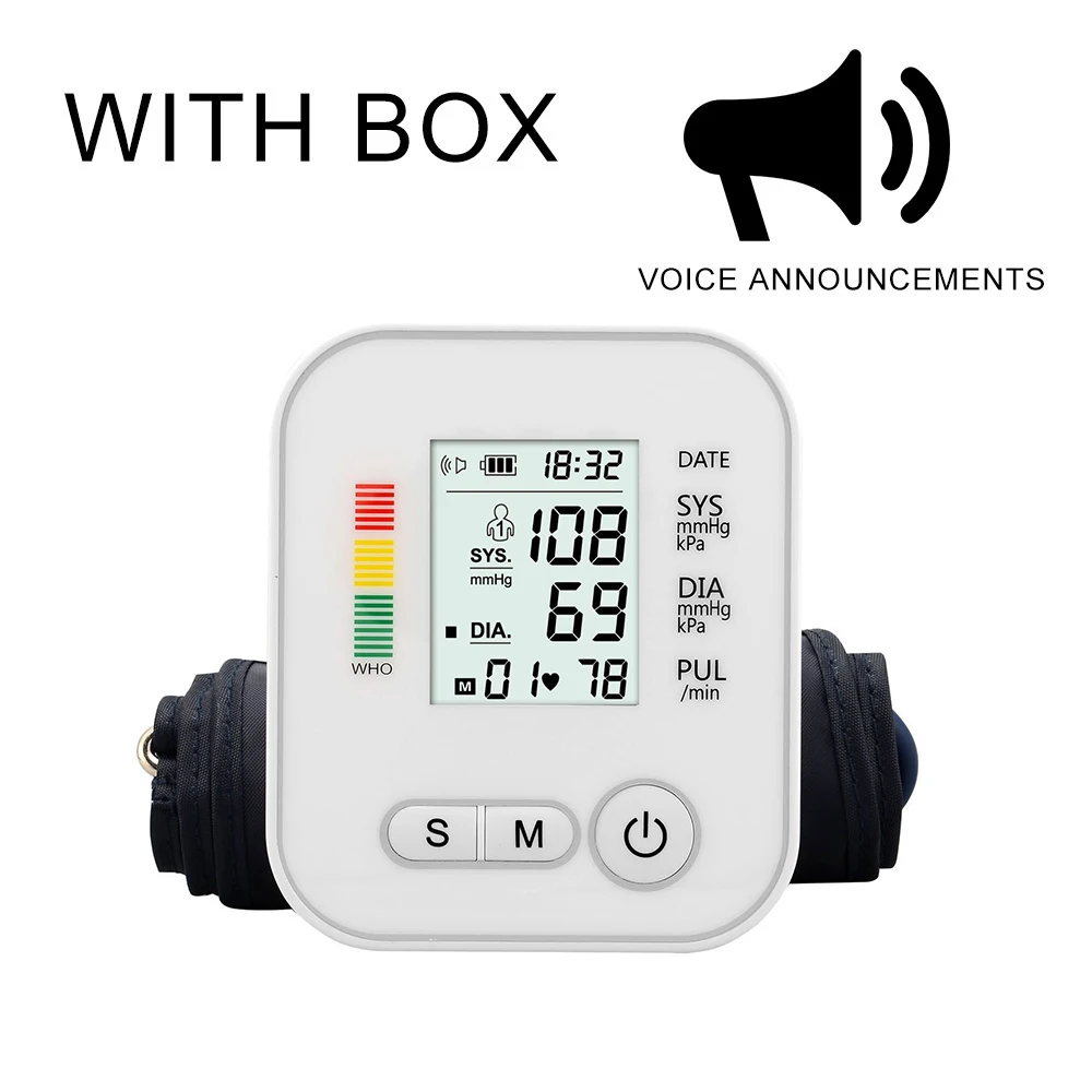 WITH VOICE With BOX Автоматический тонометр на запястье монитор аппарат для измерения давления монитор артериального измеритель давления руки Электрическое Медицинское Оборудование артериального давления прибор для измерения танометр - Цвет: WITH VOICE With BOX