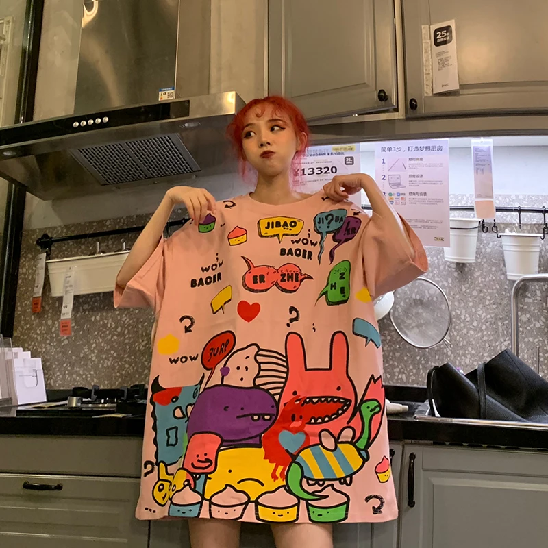 Модная футболка с принтом одежда изображением маленького монстра короткий рукав