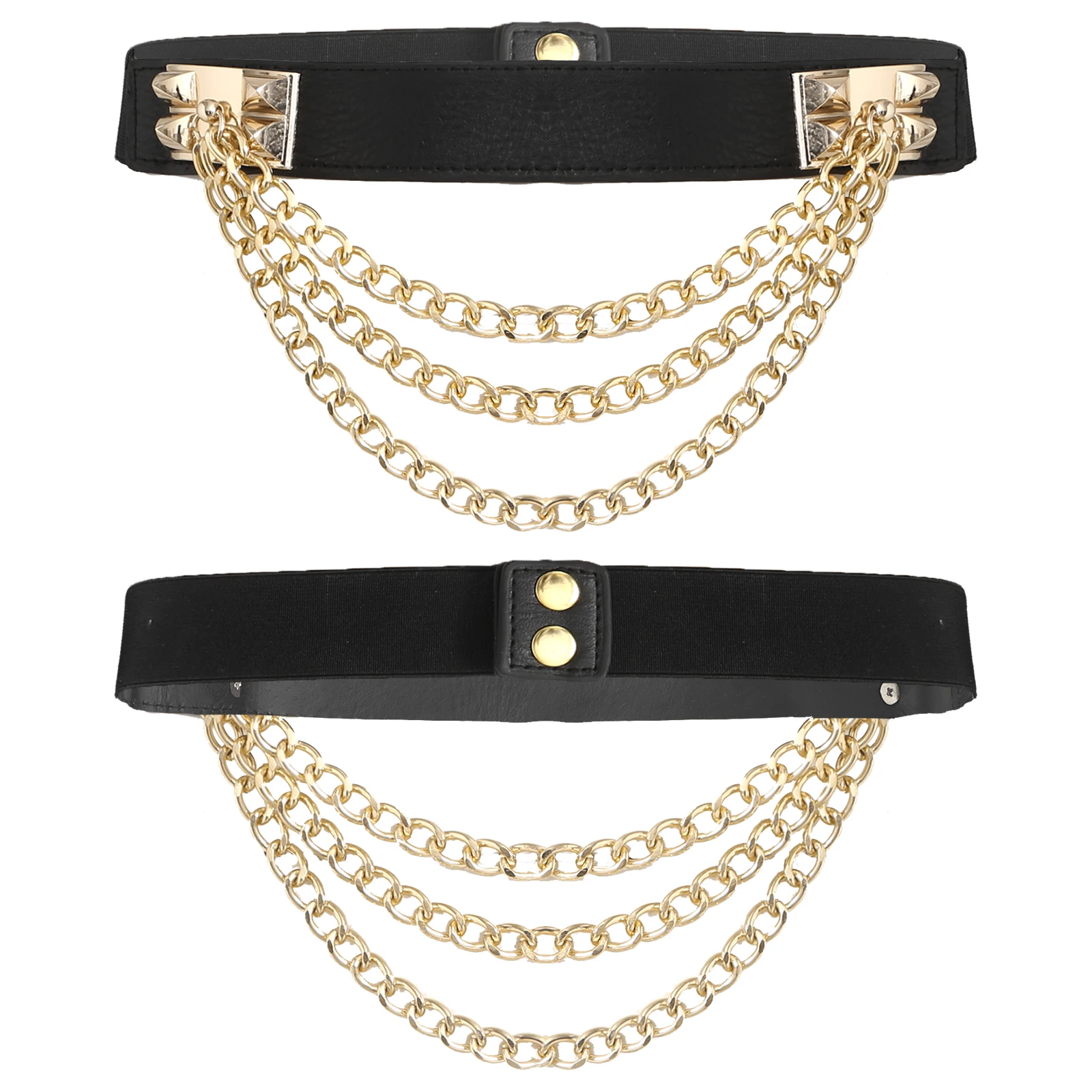 

65/75cm Women Fashion Belt Rivet Metal Chain Elastic Waistband Ladies Faux Leather Patchwork Waist Strap Costume Accessories