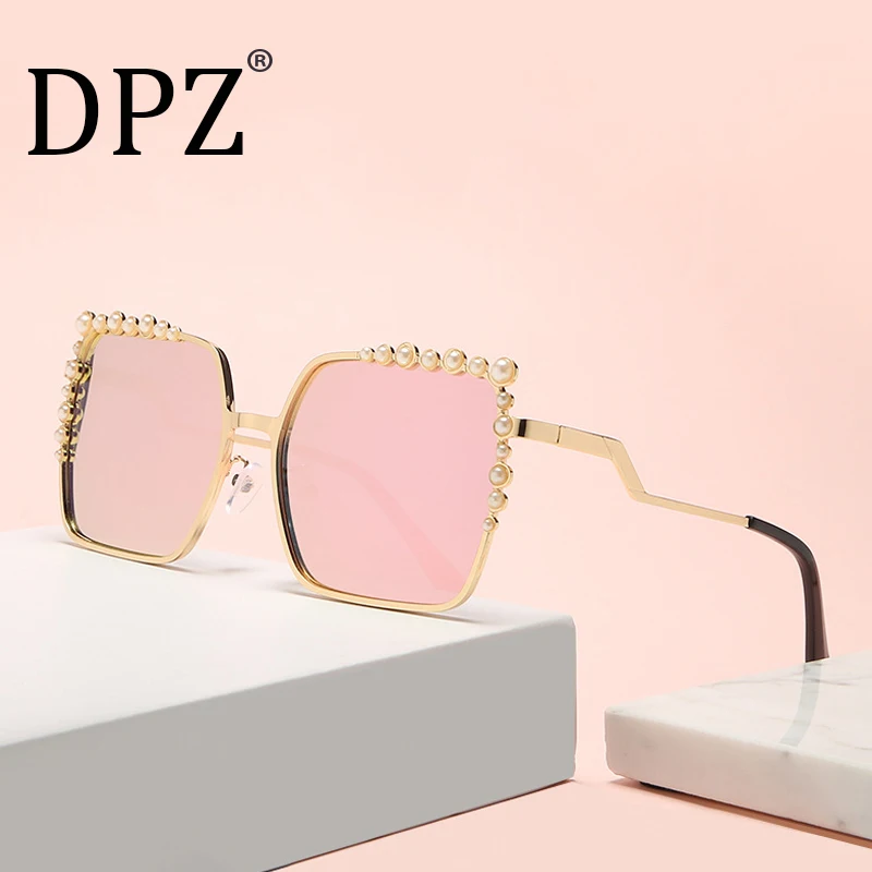 2020 NEW fashion personality big frame square sunglasses brand design ladies diamond metal pearl casual sunglasses Oculos De Sol