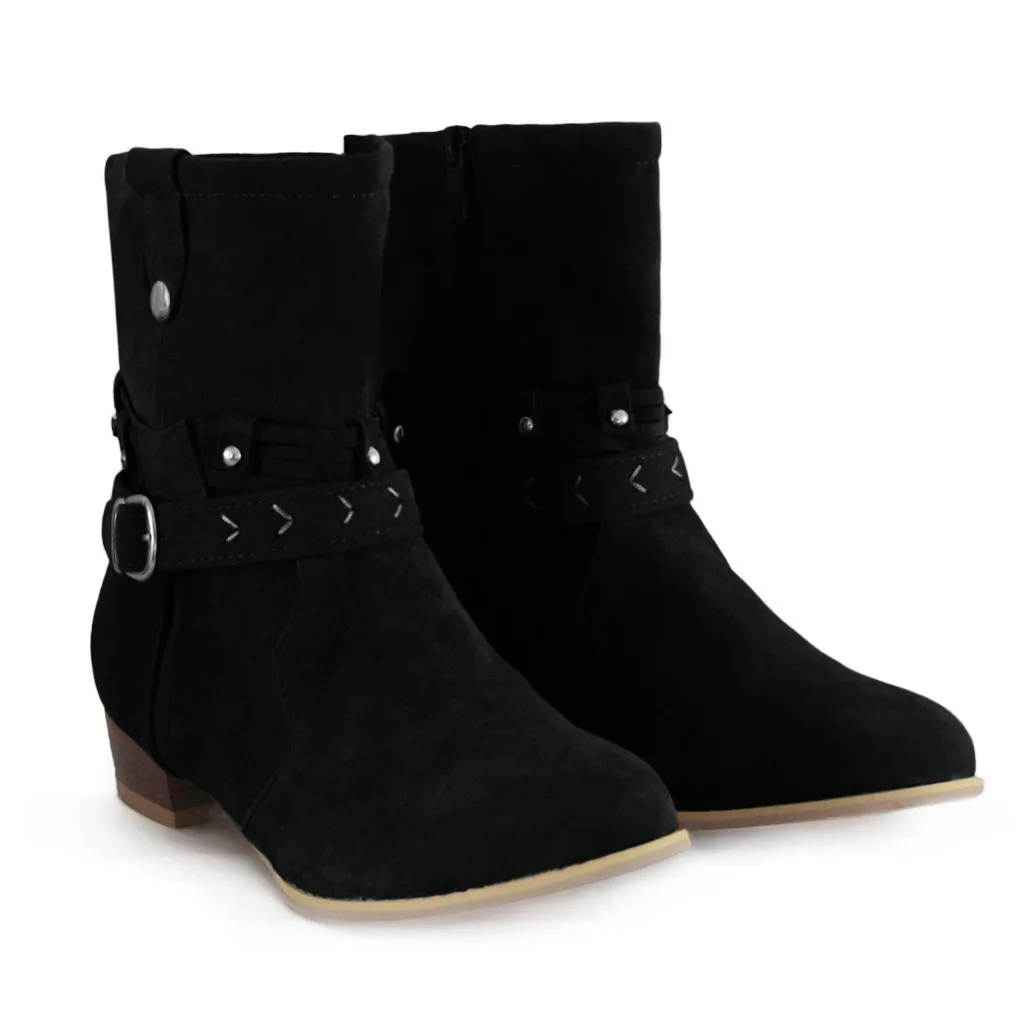 

2019 New Knight boots suede square with shoes 3cm increased boots versatile ladies Western straps boots for women