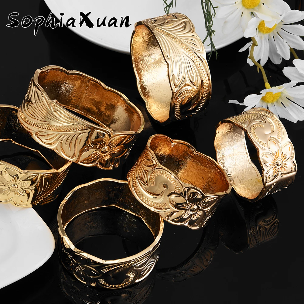 SophiaXuan-pulsera de Plumeria Hawaiana para mujer, brazalete grande chapado en oro, joyería de Samara polinesiana para mujer, novedad de 2021