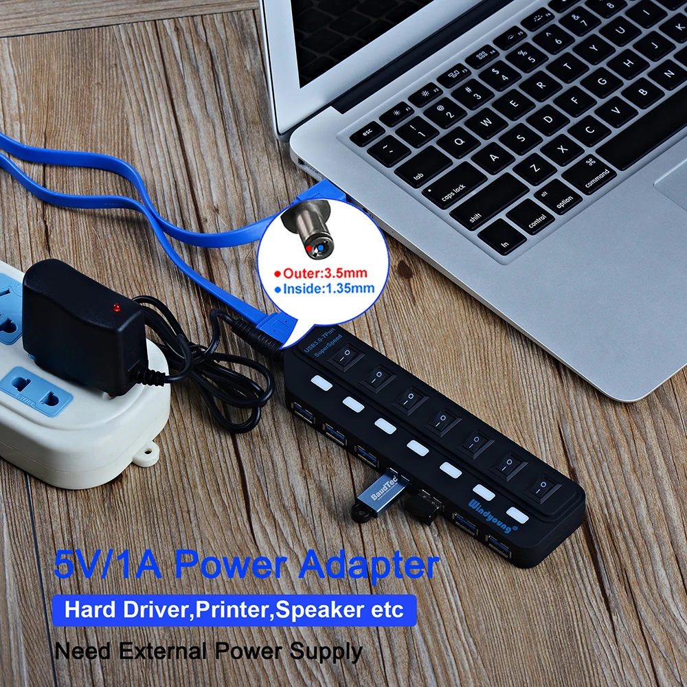 USB 3.0 HUB Type-C Multi Splitter 4/7 Port Expander Multiple USBC 3 Hab Use Power Adapter Hub with Switch For PC | Компьютеры и офис
