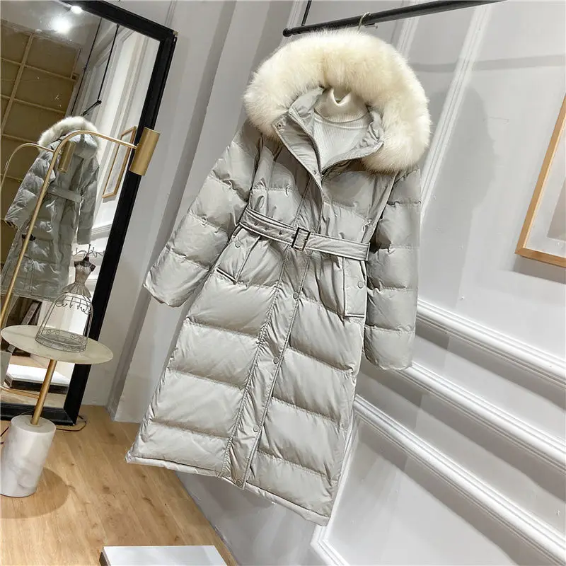 

2022 Women Winter New Real Fox Fur Collar Down Jacket Female Thicken Warm Hooded Coats Ladies Long White Duck Down Outwear Q431