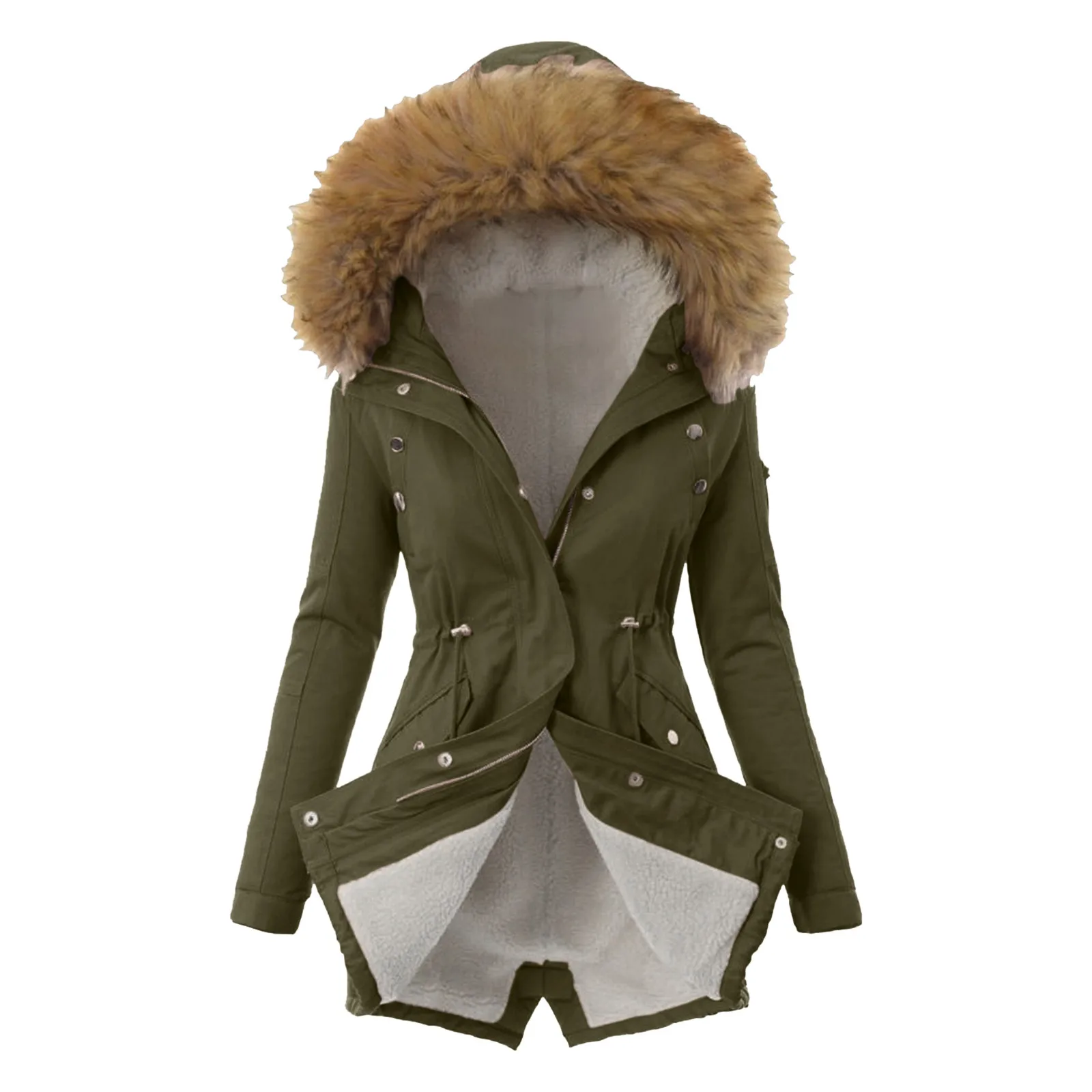 

Женское теплое пальто с меховым капюшоном, зимняя куртка, верхняя одежда, Тренч с меховой подкладкой, плотные повседневные женские парки с х...
