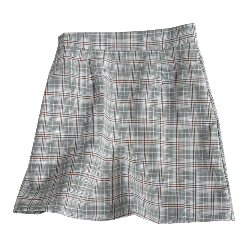 

ITOOLIN Spring A Line Plaid Mini Skirts Women Short Skinny High Waist Jupe Female Contrast Color Japanese School Uniform Faldas