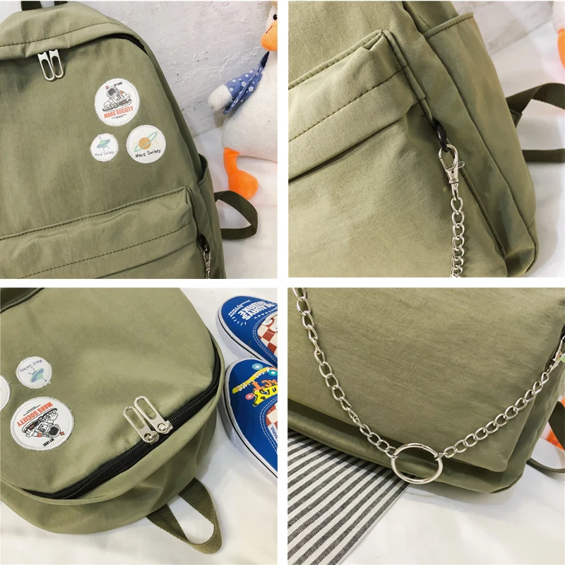 Женский нейлоновый рюкзак Одноцветный Водонепроницаемый Школьный в Корейском