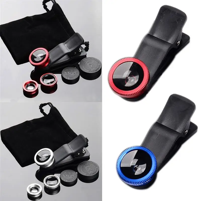 

3-in-1 Universal Smartphone Camera Clip-on Lens Kit 180 Fish Eye Lens 0.67X Wide Angle Macro Lens