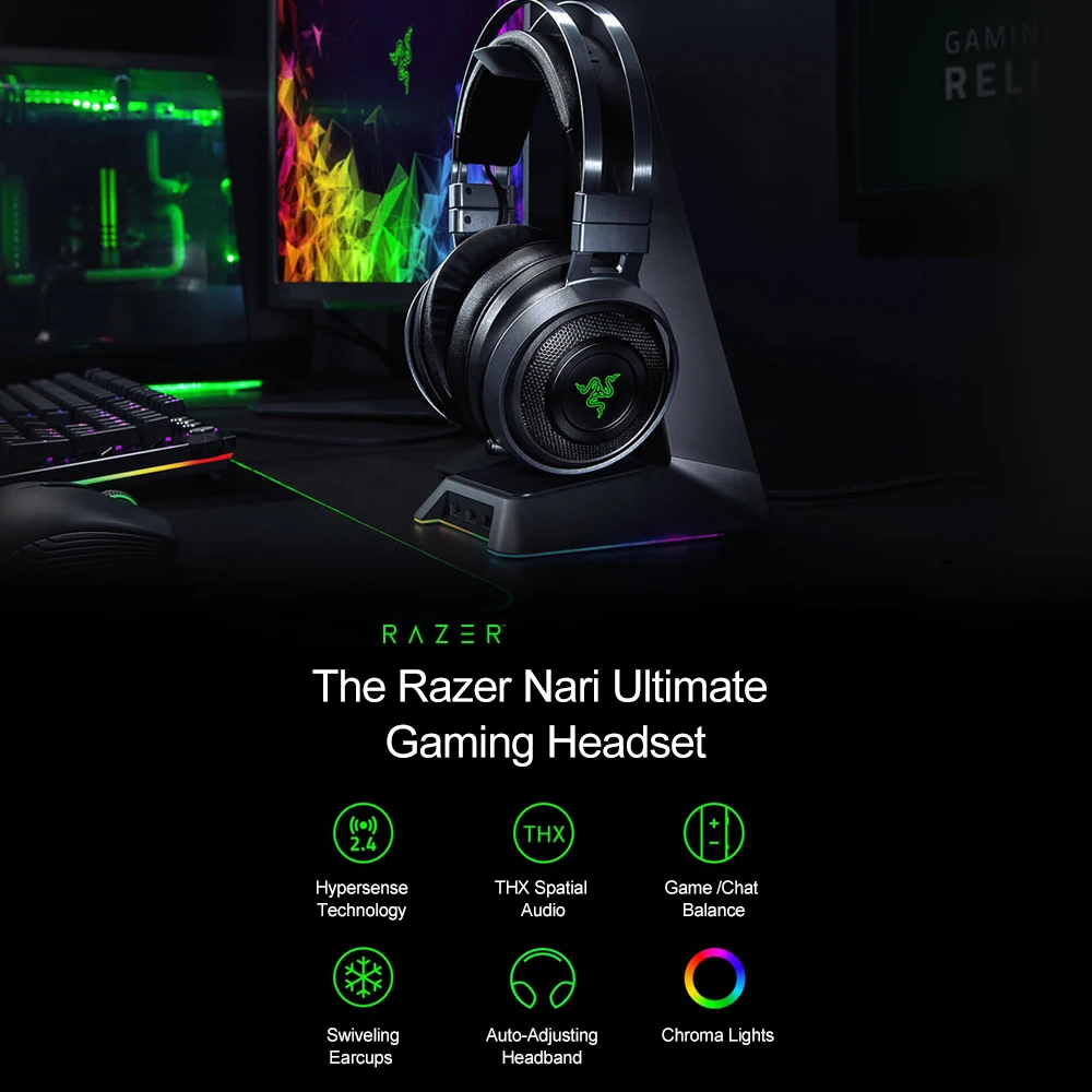 Игровая гарнитура Razer Nari Ultimate беспроводные наушники с объемным звуком 7 1