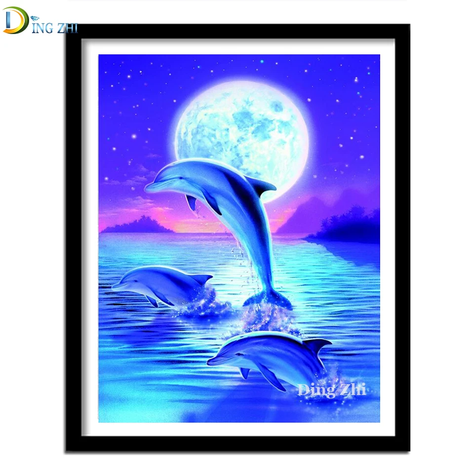 

Dolphins Pictures Diamond Mosaic Animal 5D Diy Diamond Painting Full Square Round Drill Cross Stitch Embroidery Home Decor Gift