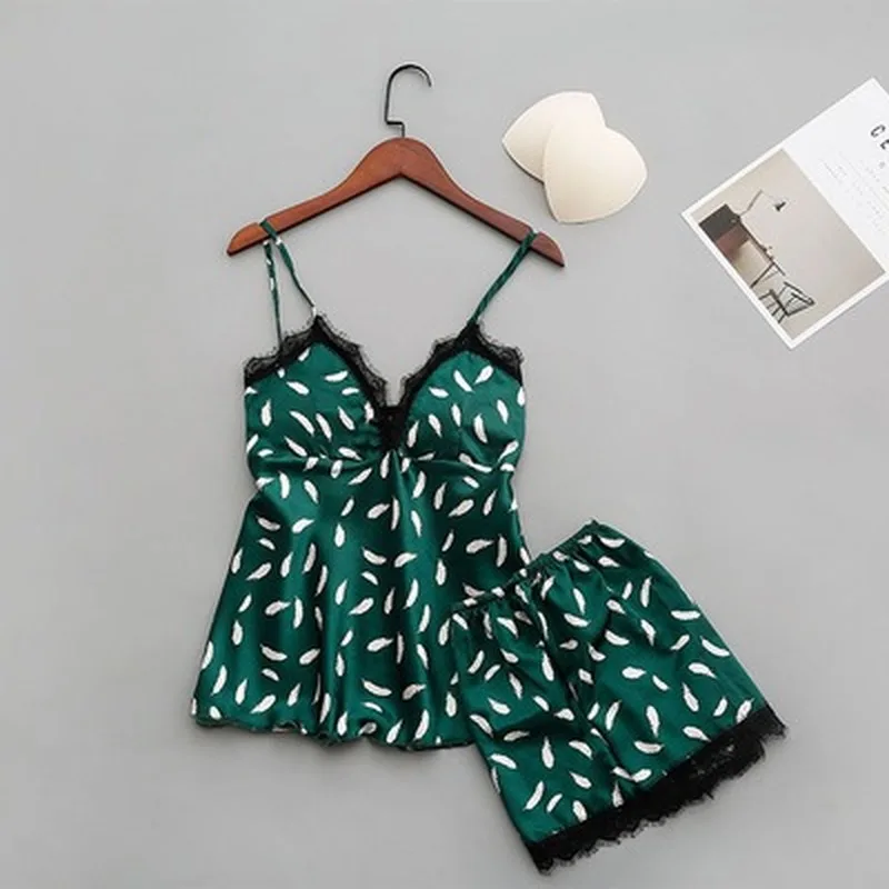 Женские пижамные комплекты для сна с подкладом на груди атласная пижама