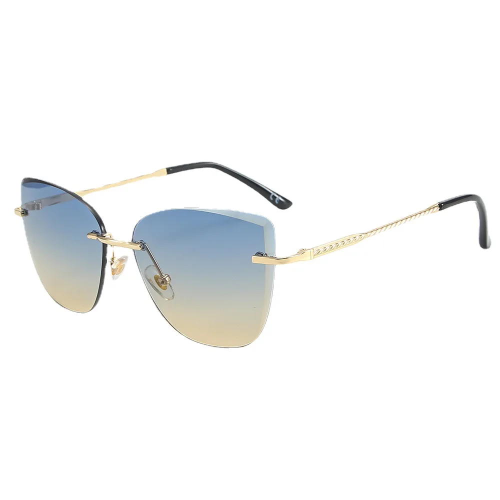

Роскошные солнцезащитные очки Стразы cateye без оправы брендовые Дизайнерские Большие алмазные солнцезащитные очки розовые оттенки для женщин модные очки