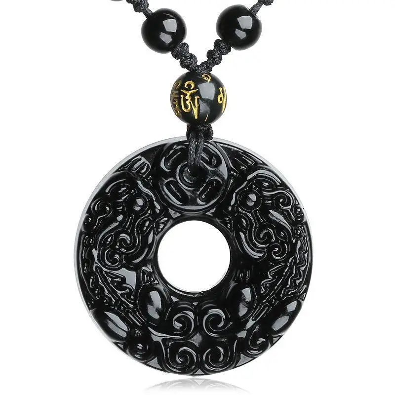 Натуральный Черный Дракон из обсидиана кулон бусы ожерелье модное очарование