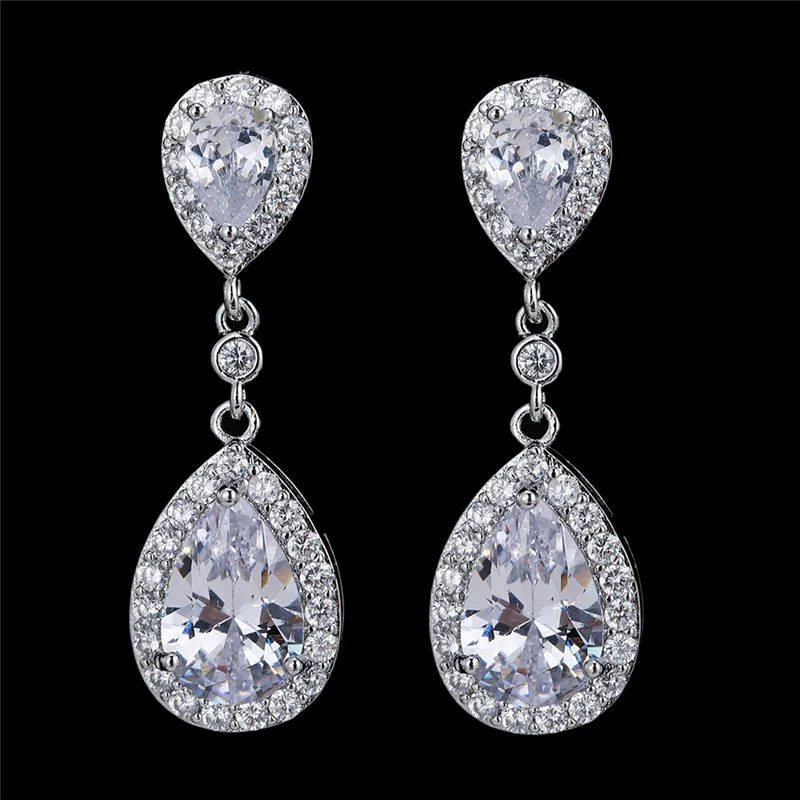 

Ekopdee Luxury Elegant Teardrop Zirconia Dangle Earrings For Women CZ Crystal Bridal Wedding Jewelry Pendientes 2022 New