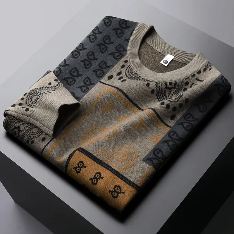 

Luxury high quality personalized fashion jacquard sweater men's slim fit trend leisure youth autumn and winter warm pullover top