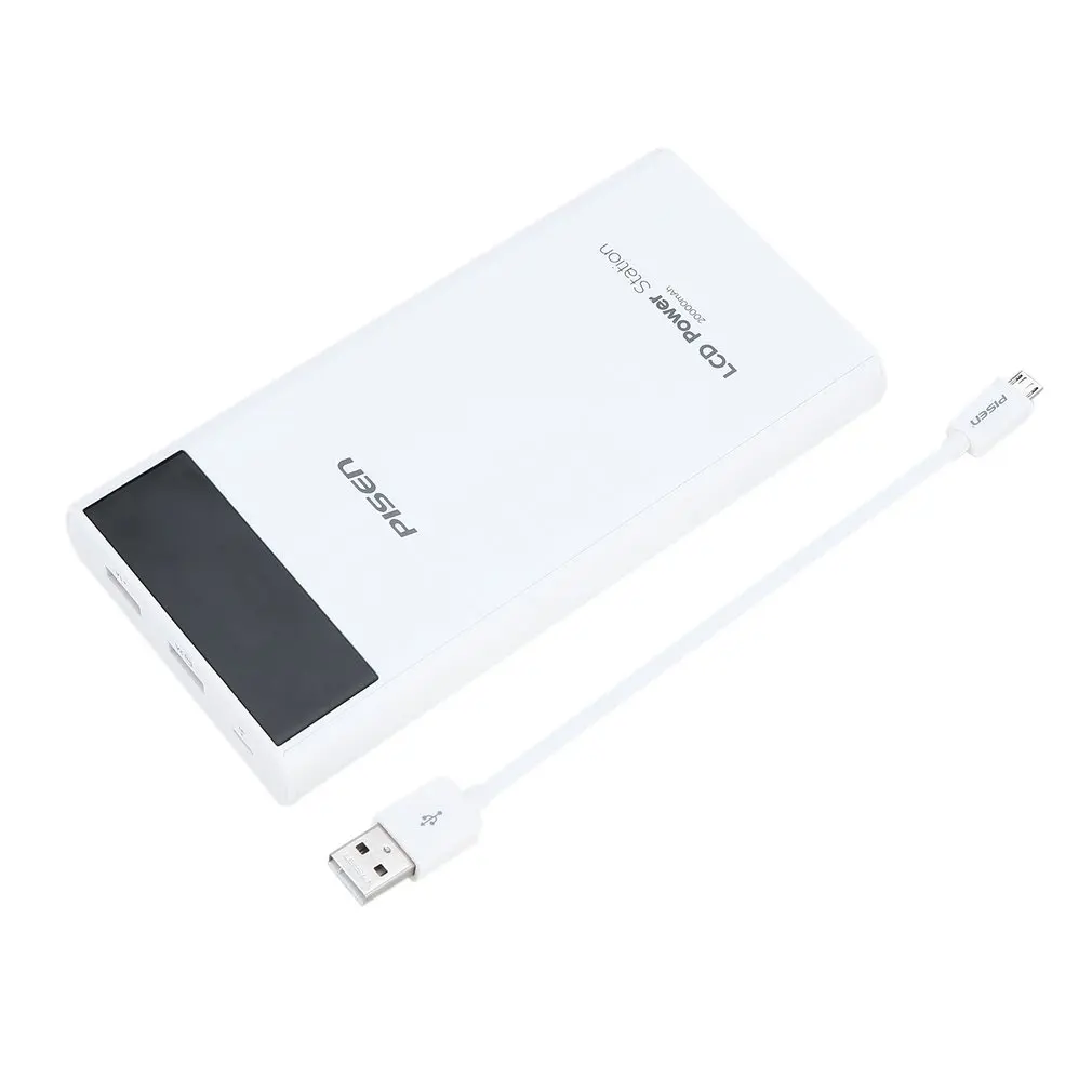 PISEN 20000 мАч 18650 зарядное устройство с двумя usb портами 2A быстрое ЖК дисплеем