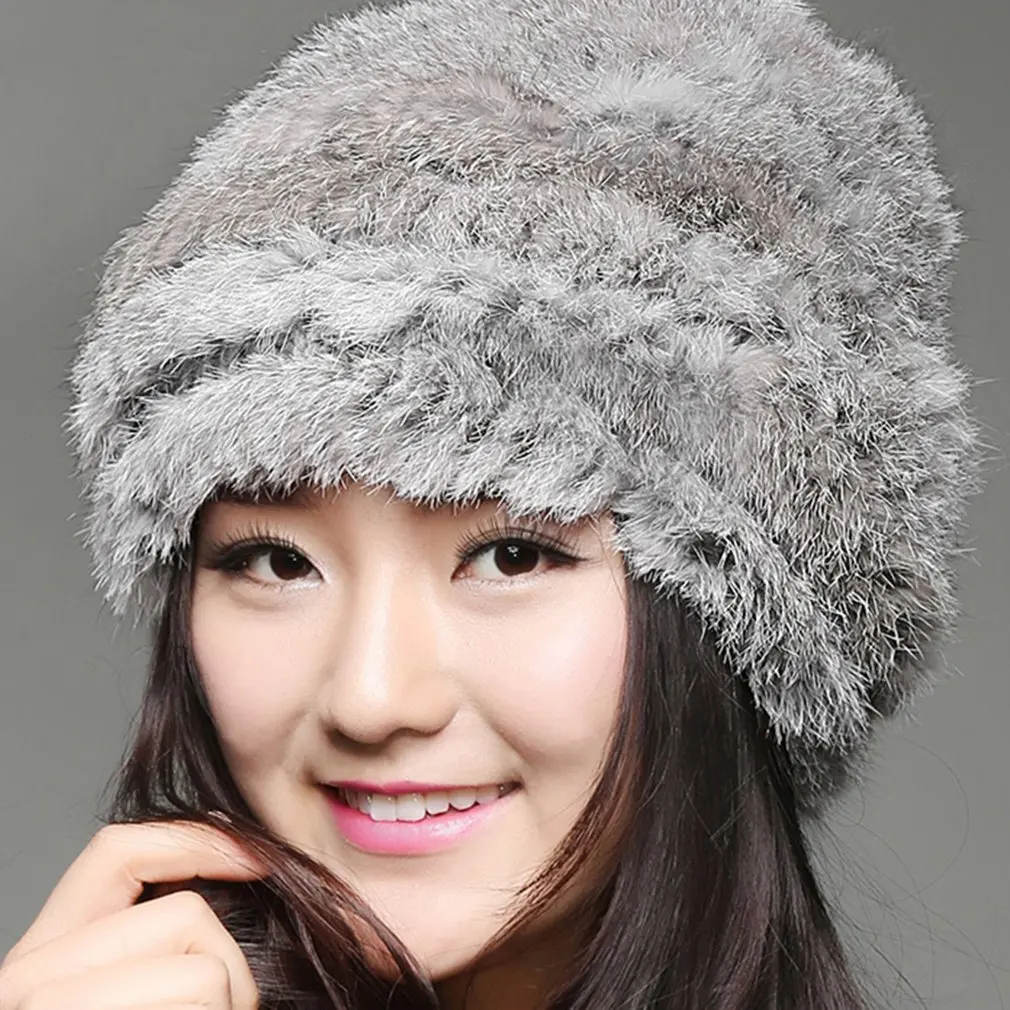 Женская вязаная шапка из кроличьего меха вязаные шерстяные меховые повседневные