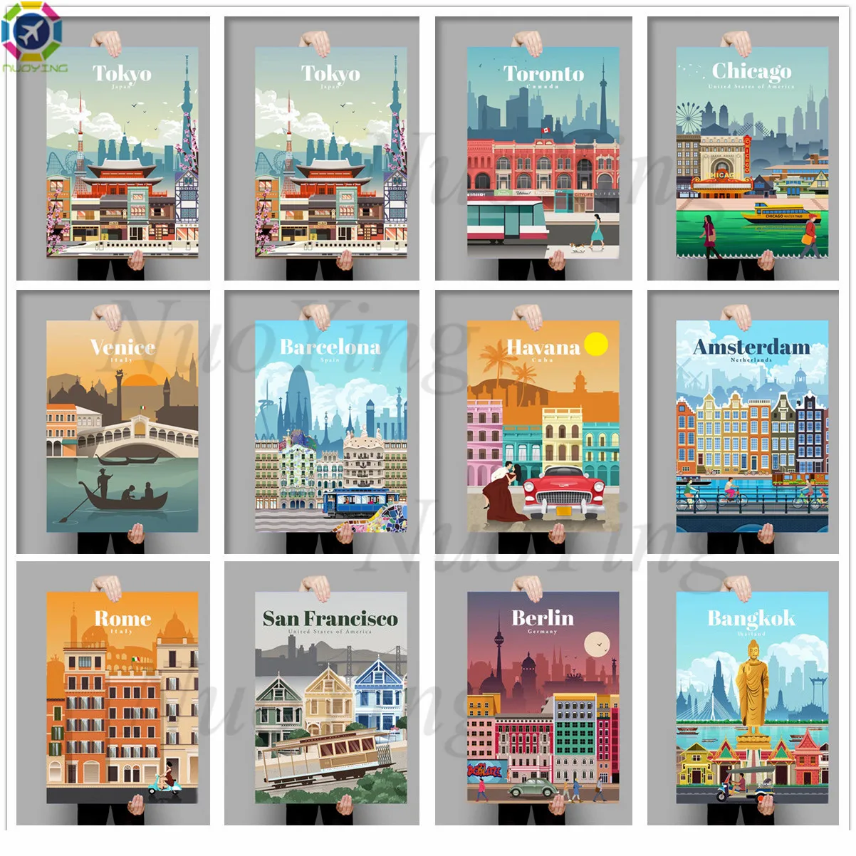 Полноразмерная Алмазная 5d картина с изображением мультяшного города Нью Йорка