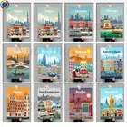 Картина из квадратных круглых страз, картина 5d с изображением города, Нью-Йорка, Парижа, Лондона, Марокко, Скандинавская вышивка крестиком