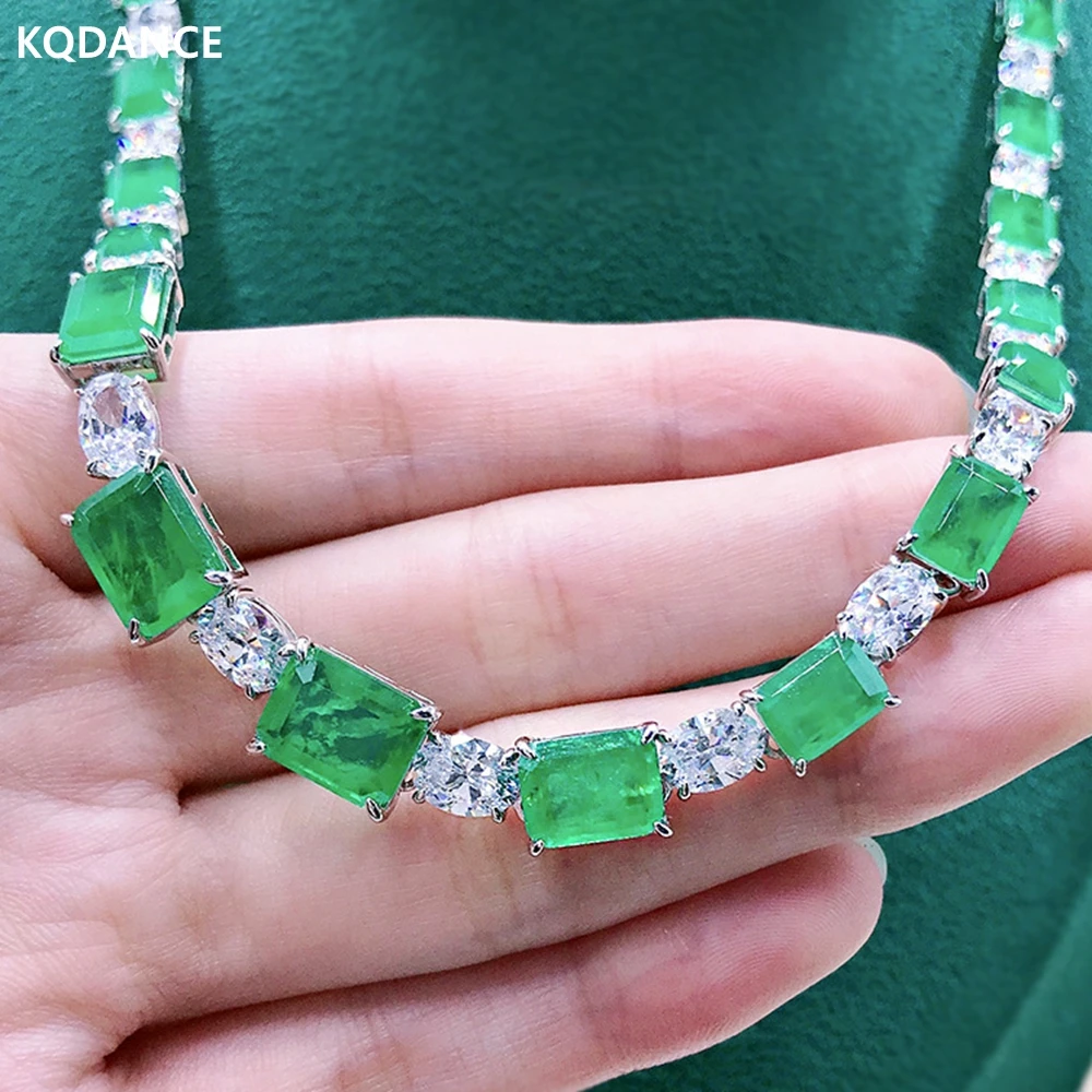 

KQDANCE Solid 925 sterling Silver Lab emerald moissanite diamonds chain Necklace Fine Jewelry Wedding Gifts for women 2021 trend