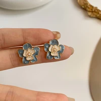 925 silver needle sweet jewelry flower earring pretty blue enamel simulated pearl vintage stud earrings for girl lady gifts