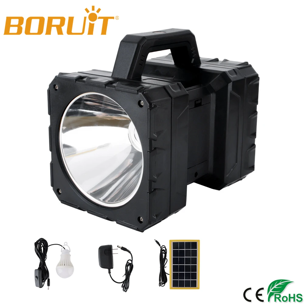 저렴한 BORUiT-슈퍼 브라이트 LED 스포트라이트 60W, 더블 헤드 휴대용 랜턴, 충전식, 검색 태양광 작업 조명, 야외 Finshing