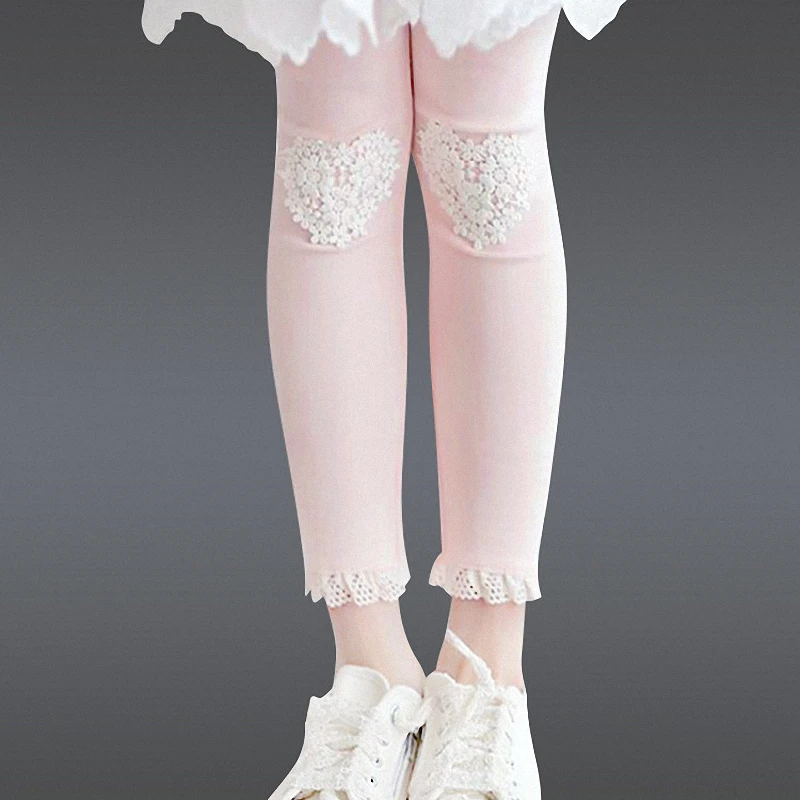 children girls 4-color lace trim ruffle cotton princess skinny leggings kids fashion autumn fall casual legging clothes | Детская одежда