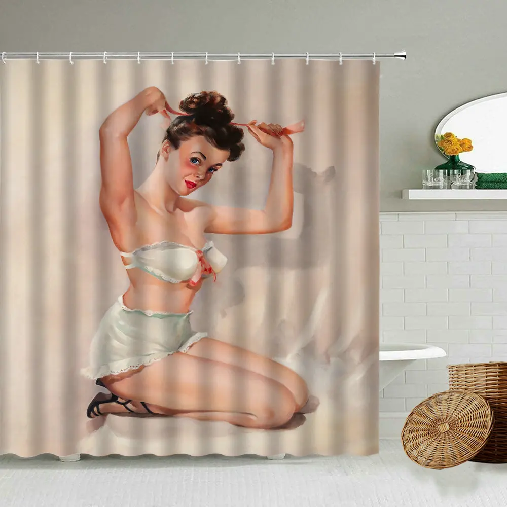 

European And American Woman Sexy Girl Shower Curtain Modern Minimalist Oil Painting Art Bathroom Decoration Waterproof Curtains
