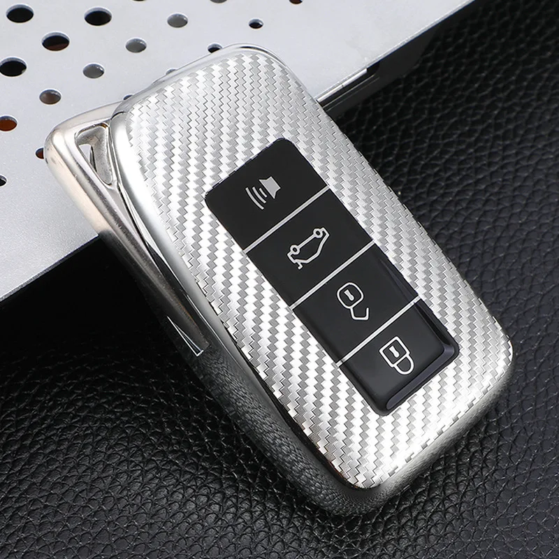 

Carbon Fiber TPU Car Key Cover Case Holder Keychain for Lexus NX 200 NX300H RX 350 450H ES 350 ES 300h 4 Button Key Accessories