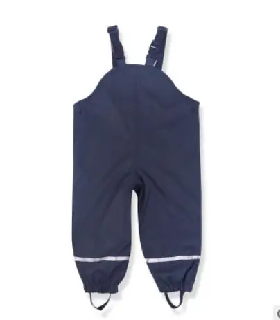 DARK BLUE Новинка года; Детские уличные штаны из искусственной кожи с рисунком для девочек 2-7 лет Комбинезоны на лямках детские непромокаемые штаны для мальчиков - Цвет: DARK BLUE