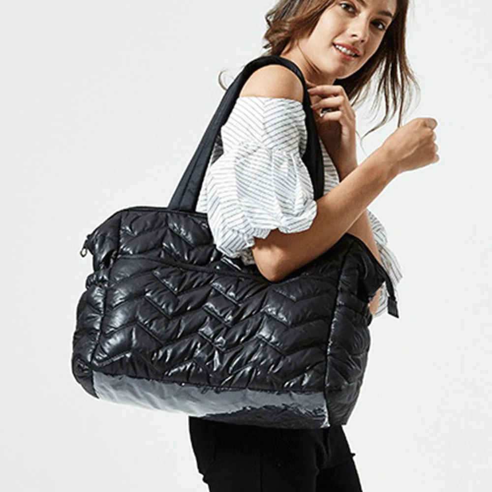 Winter Cotton Padded Women Handbag Large Mommy Bag Space Shoulder Bag Travel Bags for Women 2021 Big Tote Crossbody Bags Purse