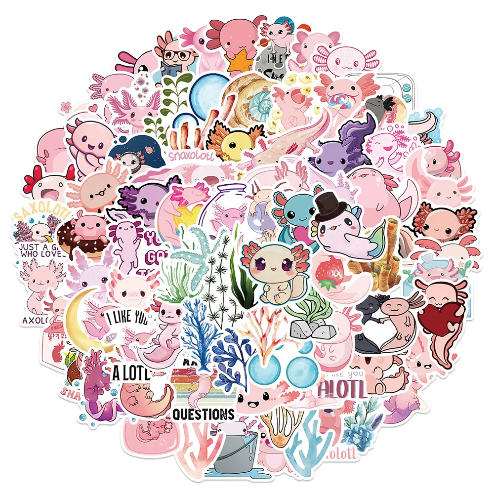 103050100pcs kawaii animal axolotl graffiti stickers cartoon decal water bottle phone laptop scrapbook diary sticker kids toy free global shipping