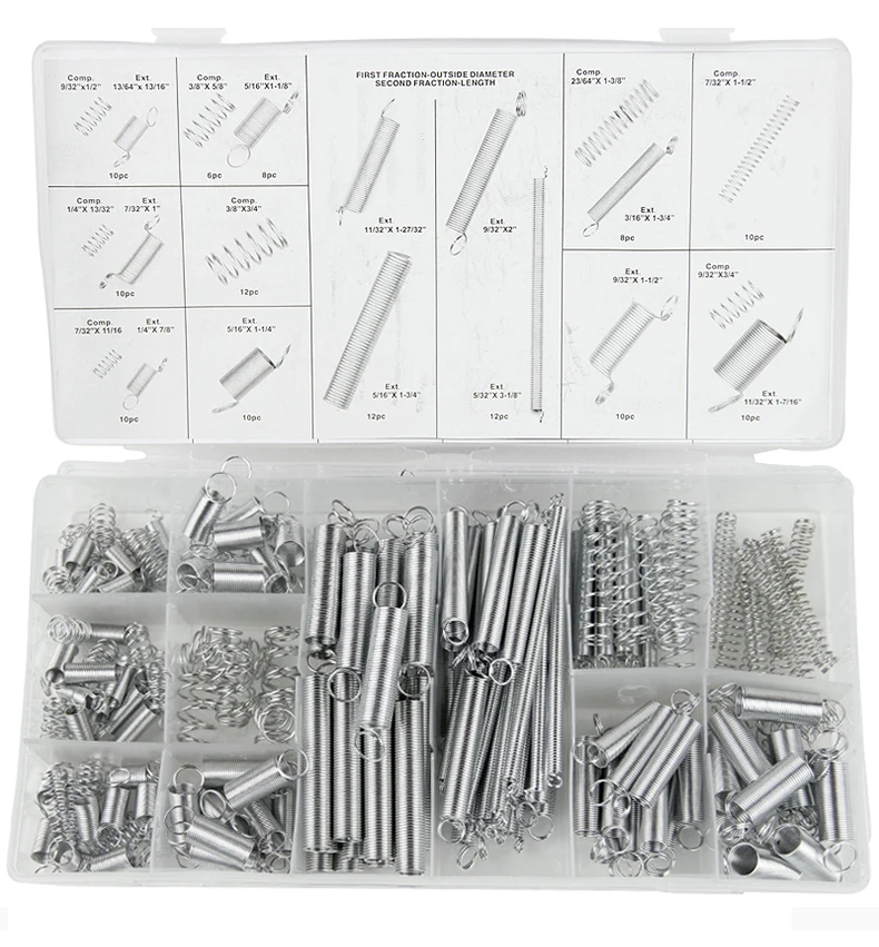 

200Pcs/box Steel Spring Electrical Hardware Drum Extension Tension Springs Pressure Suit Metal Assortment Hardware Kit