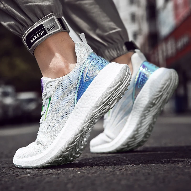 Кроссовки Flywire мужские для бега повседневная Летняя обувь с плетеной подошвой со