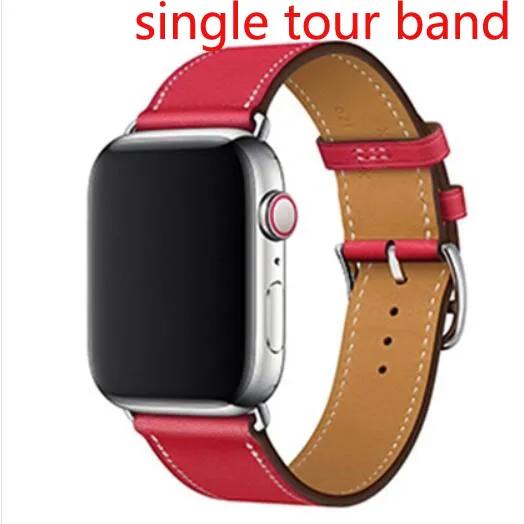 single tour red Один тур из натуральной кожи ремешок для наручных часов Apple Watch, версии двойной пряжкой 3/2/1 38 мм 40 мм 42-44 мм, браслет для наручных часов iwatch серии 5 4 - Цвет ремешка: single tour red