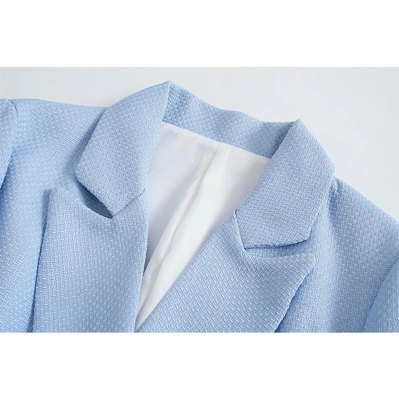 

Za Women Blue Blazer Coat Vintage Notched Collar Long Sleeve 2021 Fashion Female Casual Chic Tops CD8156