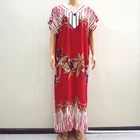 Модное Новое поступление 2019, замечательное Красное длинное платье из 100% хлопка с аппликацией, V-образным вырезом и коротким рукавом, Африканское длинное платье Дашики