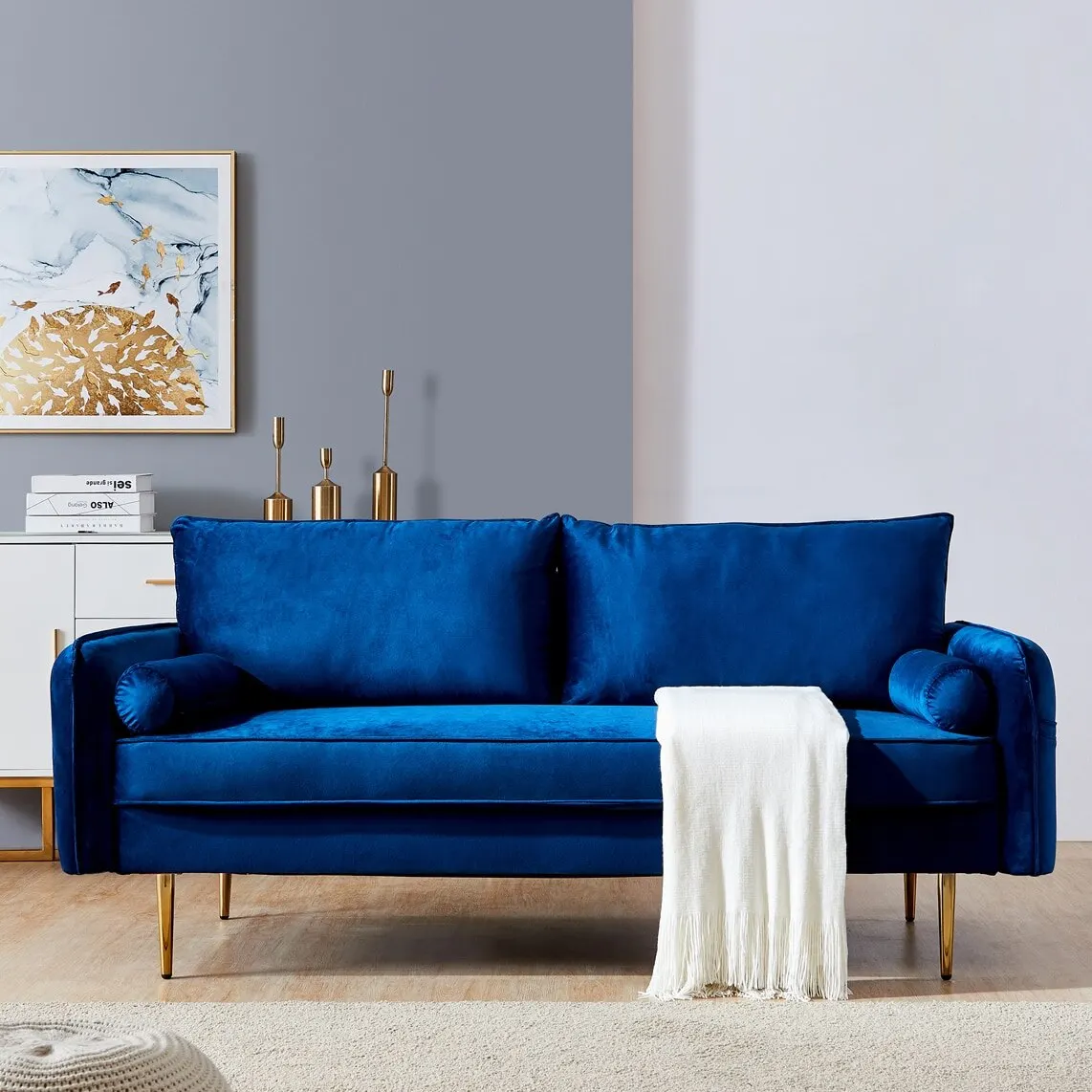 

Velvet Fabric Sofa With Pocket Solid Color Corner Sofa For Living Room