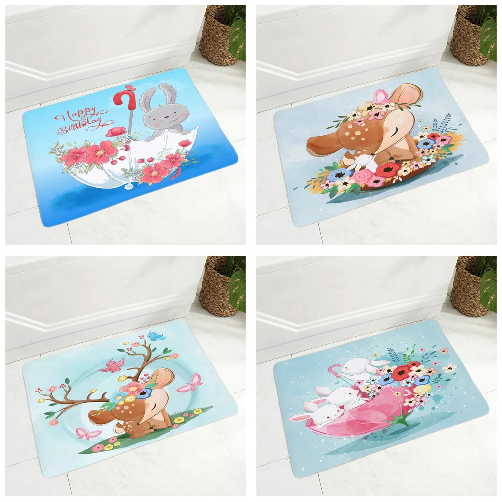Симпатичный мультяшный олень лиса дверной коврик супер мягкий фланелевый ковер