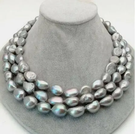 

Freshwater 9-10mm 3 Strands Cultured Grey Baroque Pearl Necklace 17''-19"