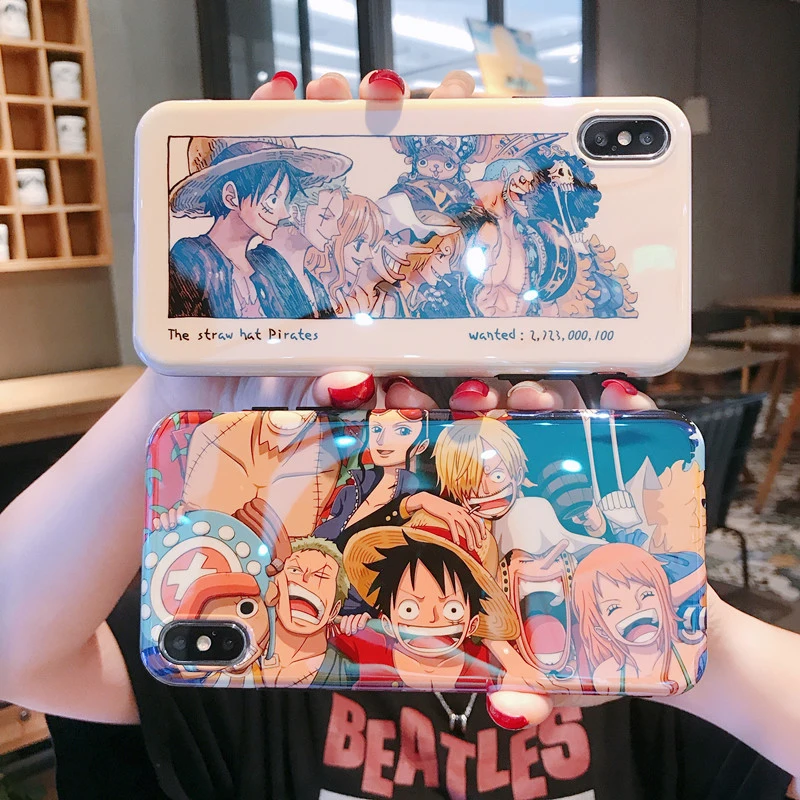 

Luxury Blue light Cartoon One Piece Cover Case For iphone 12 11 Pro XS Max 8 7 6 Plus X XR Anime Luffy Sauron Soft Silicon Coque