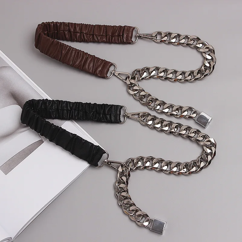Fashion Personality Elastic Silver Chain Belt Ladies Dress Cummerbunds Stretch Corset Belts for Women Metal Silver Lock