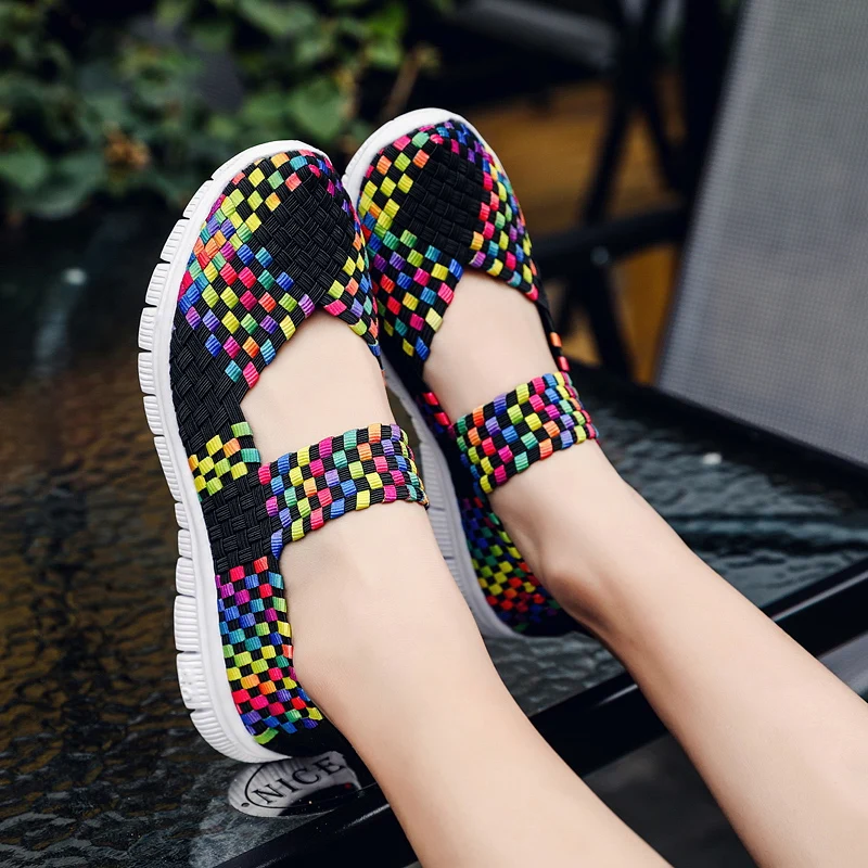 

Handmade Woven Flats Shoes Breathable Women Shoes Casual Lightweight Sports Ladies Shoes Non-slip Loafers Anti Slip Walking